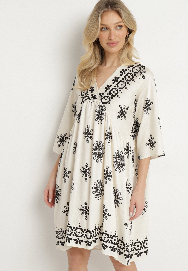 Rochie Negru-Crem în stil Boho cu viscoză Davivara
