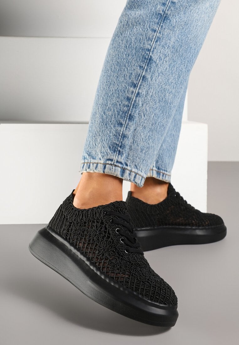 Adidași Perforați Negri Stil Tenis Cu Branț din Piele Ansonia