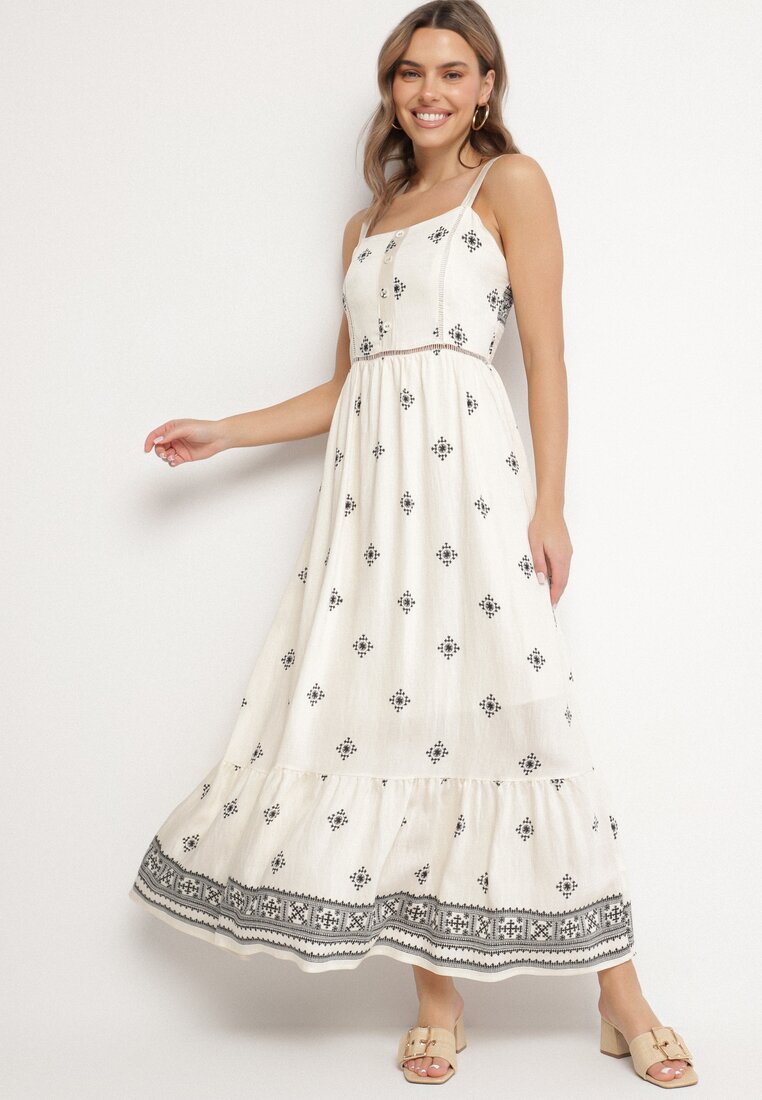 Rochie Cloș Neagră cu bretele din viscoză cu imprimeu etnic Lealena