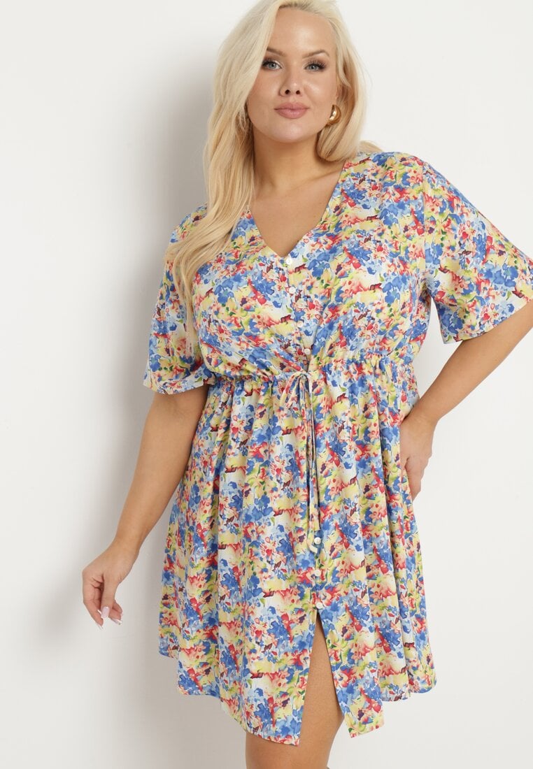 Rochie cămașă Albastră din Viscoză Decorată cu o legătură Edirilira