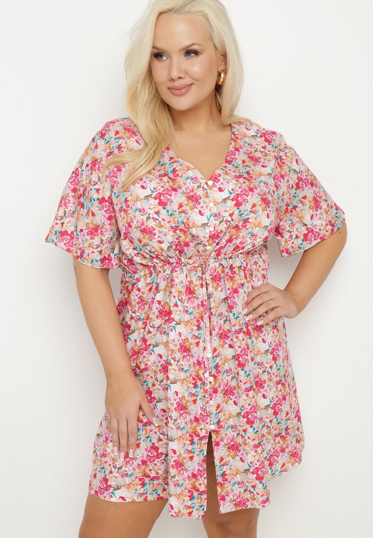 Rochie Cămașă Fucsia cu Viscoză Decorată cu Legătură Edirilira