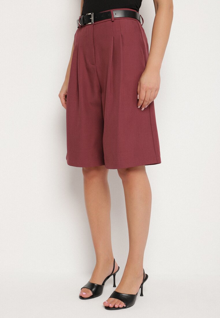 Pantaloni scurți Bermuda Bordeaux cu croială largă cu pliuri Sondira