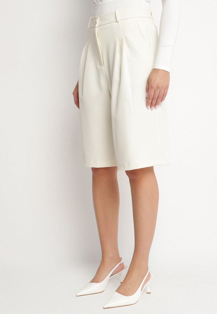 Pantaloni scurți Bermuda Bej deschis cu croială largă cu pliuri Sondira