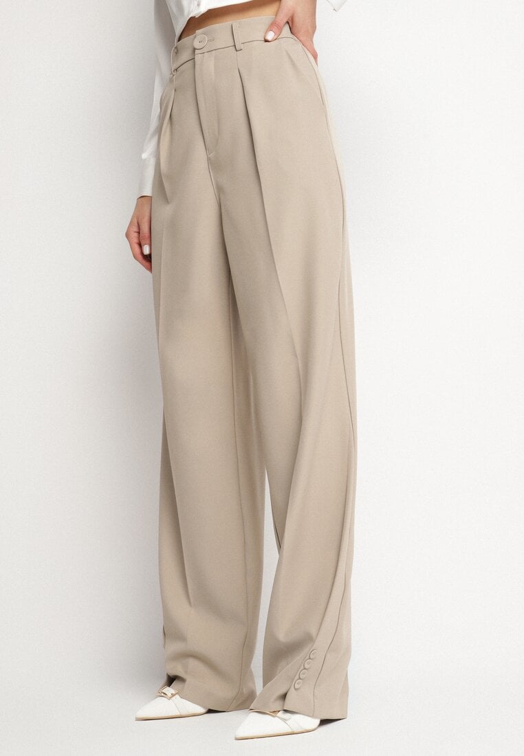 Pantaloni bej de costum cu talie înaltă Annellis