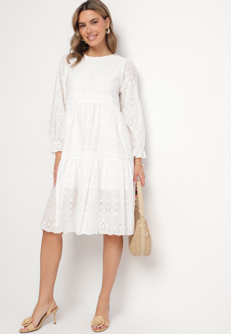 Rochie Ajourată Cloș Albă din Bumbac Edilavia