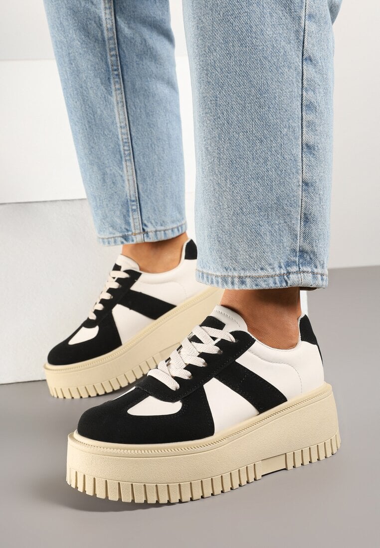 Adidași Negru-Bej cu Talpă Groasă cu Curea Decorativă Viviriana