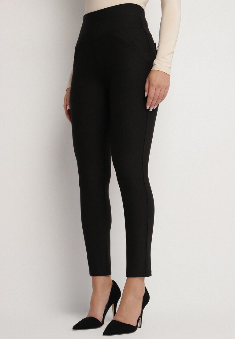 Pantaloni Negri cu croială ajustată, cu elastic în talie și buzunare Rizenna