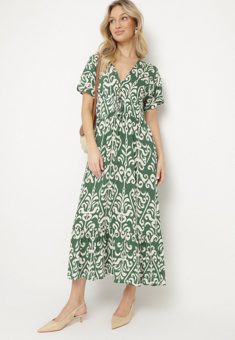 Rochie Verde din Viscoză cu Imprimeu Abstract Faledira