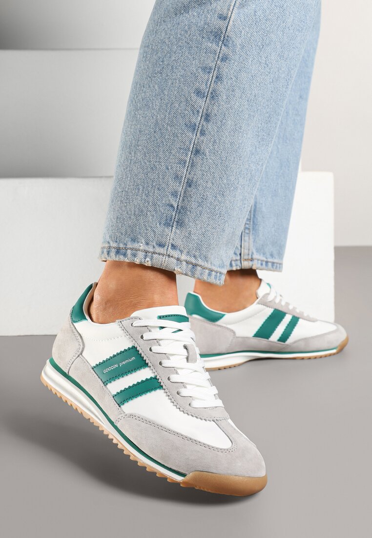 Sneakers Alb-Gri Clasici Teniși cu Branț din Piele și Piele Întoarsă Naturală Tilritia