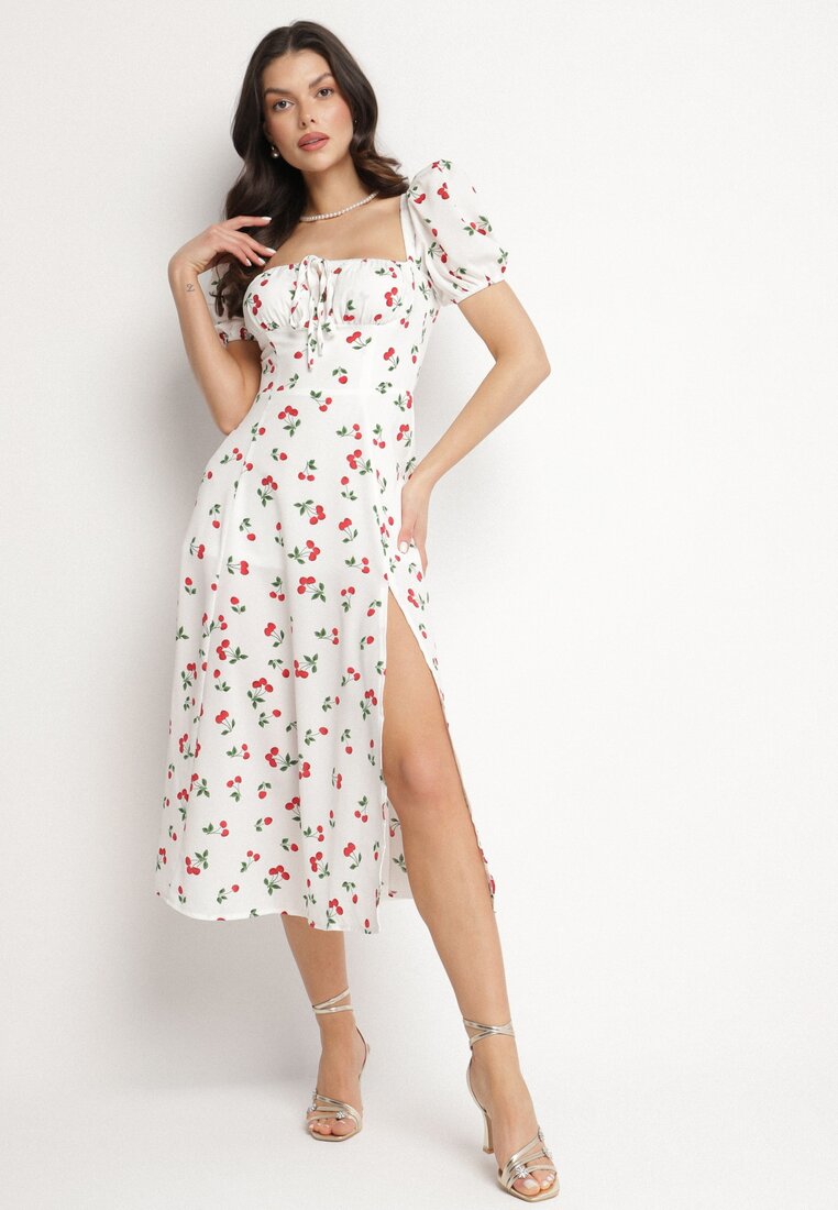 Rochie Albă Cloș cu Legătură cu Cireșe Halilitia