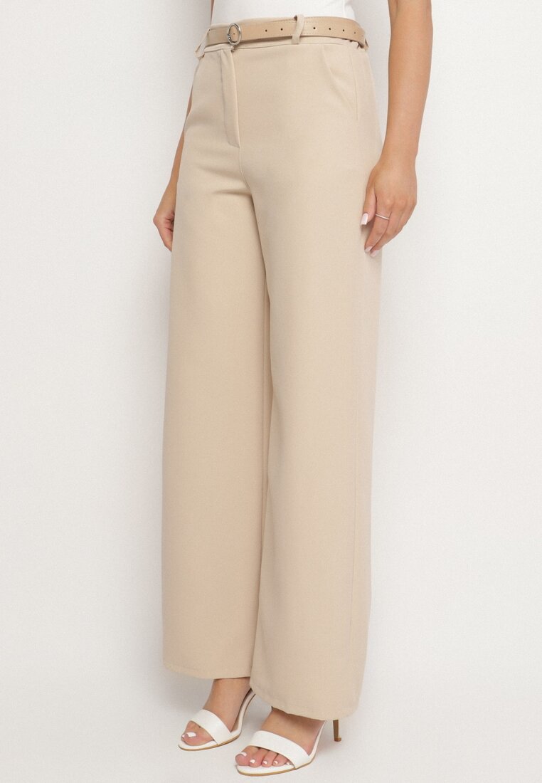 Pantaloni bej de costum cu talie înaltă Vivisora