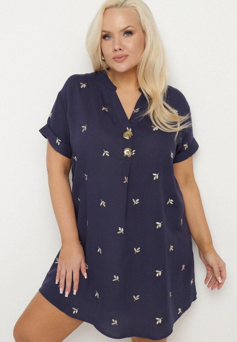 Tunică bleumarin de bumbac cu nasturi decorativi și aplicații Sovozi