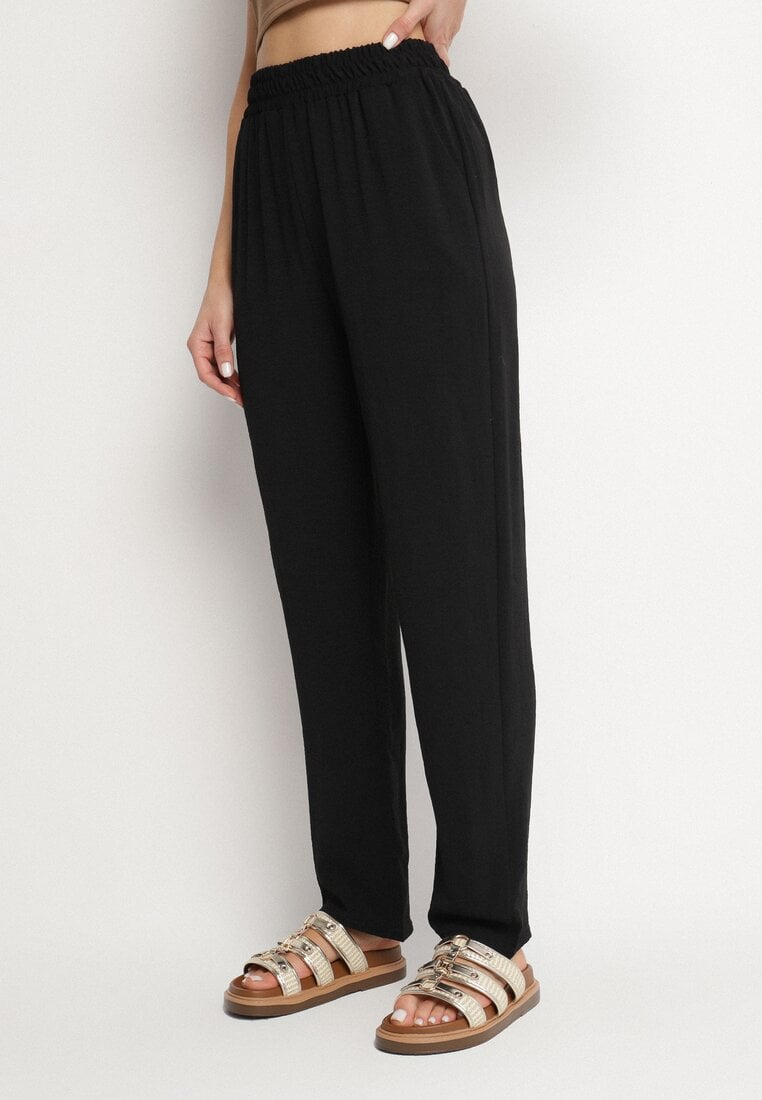 Pantaloni Negri Largi cu Bumbac și Talie Înaltă Neorenna