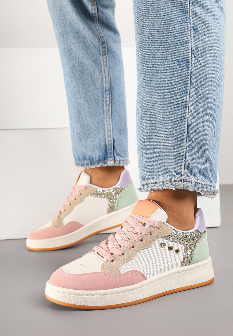 Sneakers Roz-Bej cu Cusături Decorative în Stil Streetwear Neoniela