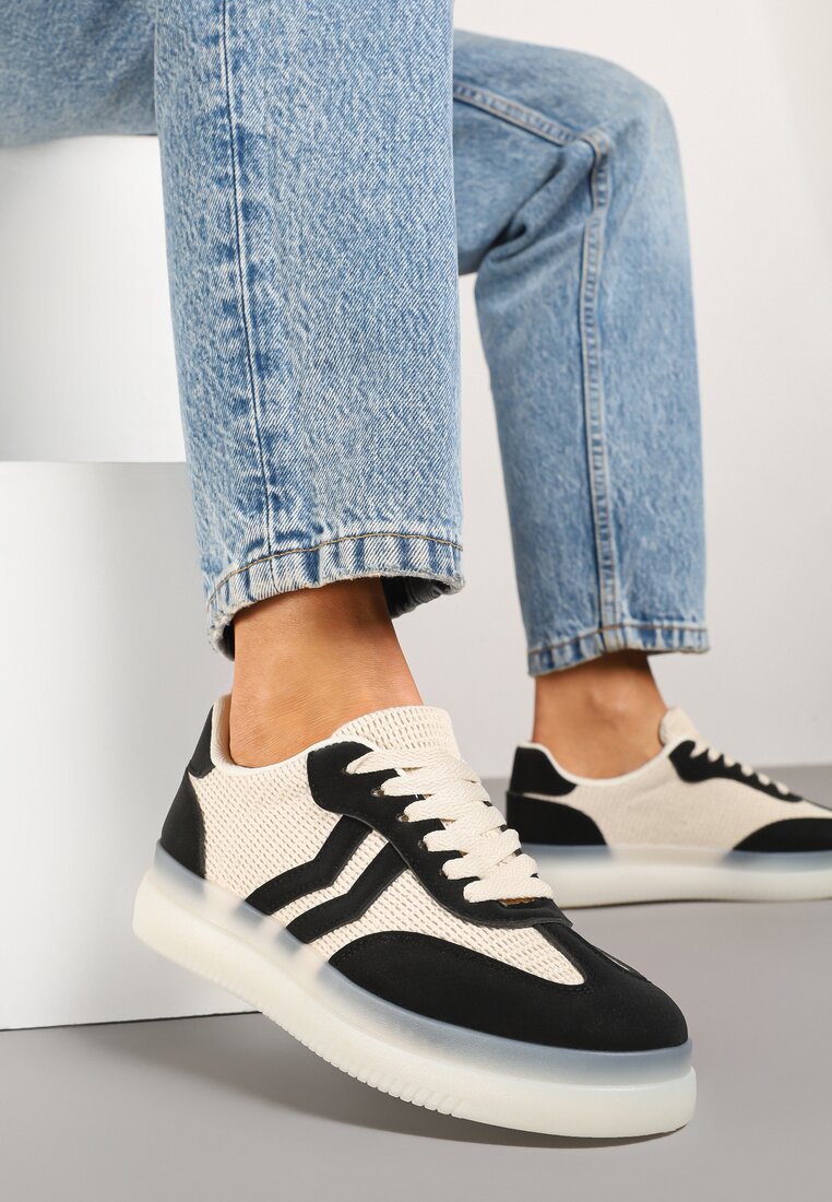 Adidași Negru-Bej Stil Tenis cu Dungi Geometrice Falenira