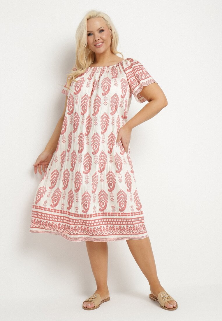 Rochie Roz Vâscoză cu Model Boho Ellivra