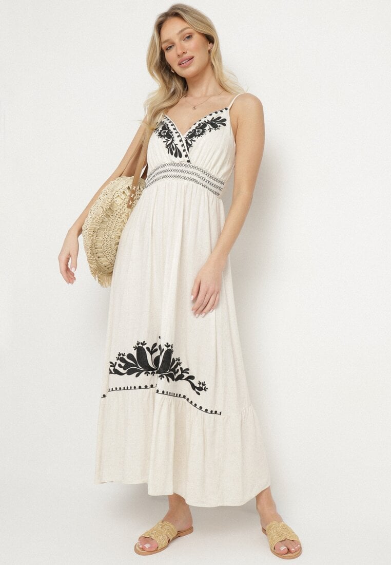 Rochie Plic Albă cu In, Vâscoză și Broderie Miliova