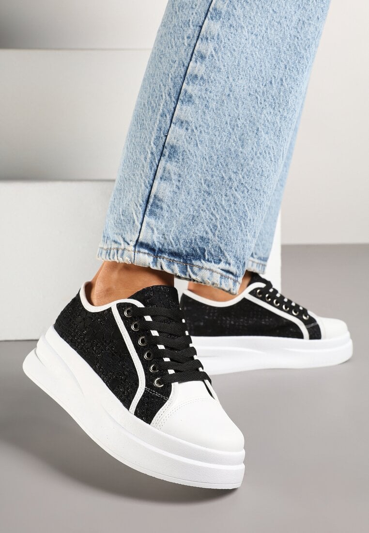 Sneakers cu dantelă și talpă groasă Negru-Alb Falinira