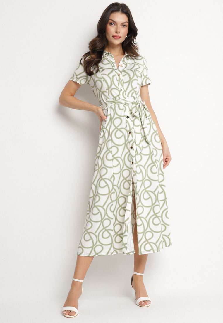 Rochie tip cămașă Verde cu vâscoză cu model geometric Sarilissa