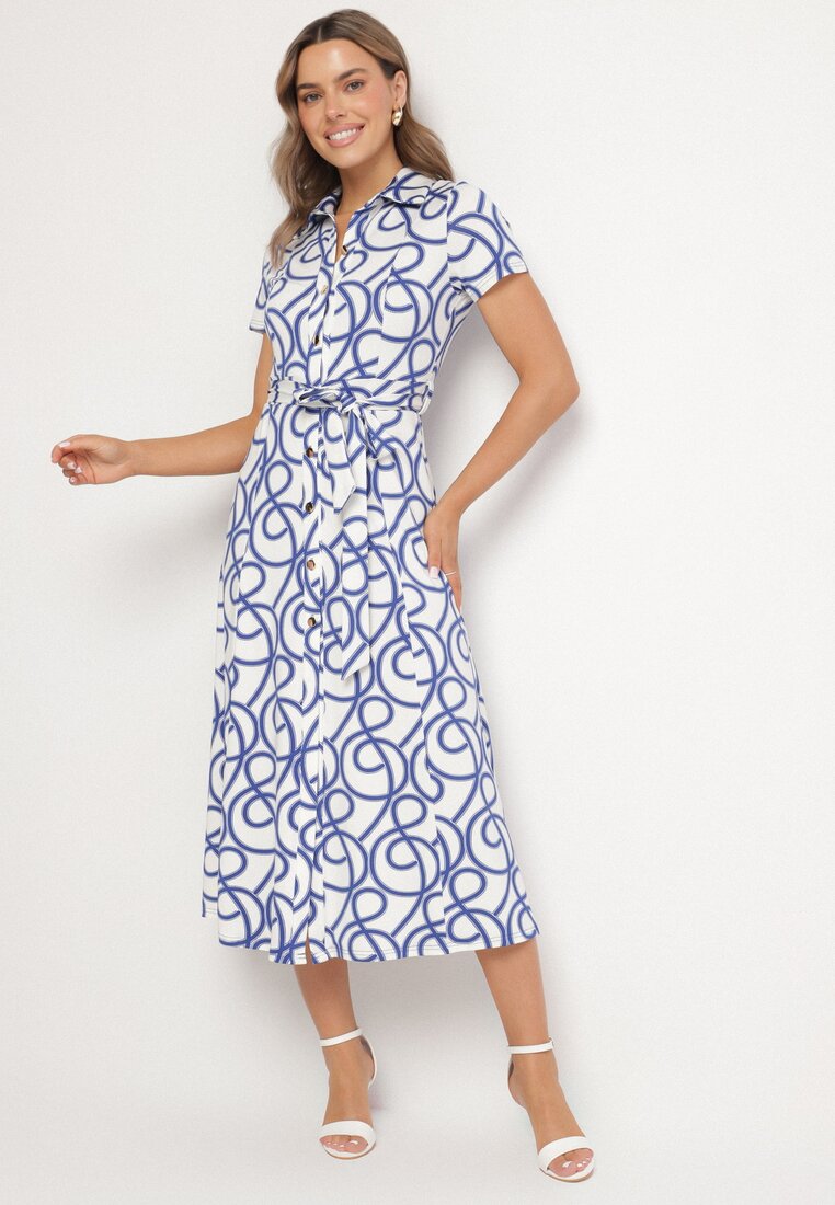 Rochie cămașă albastră din viscoză cu model geometric Sarilissa