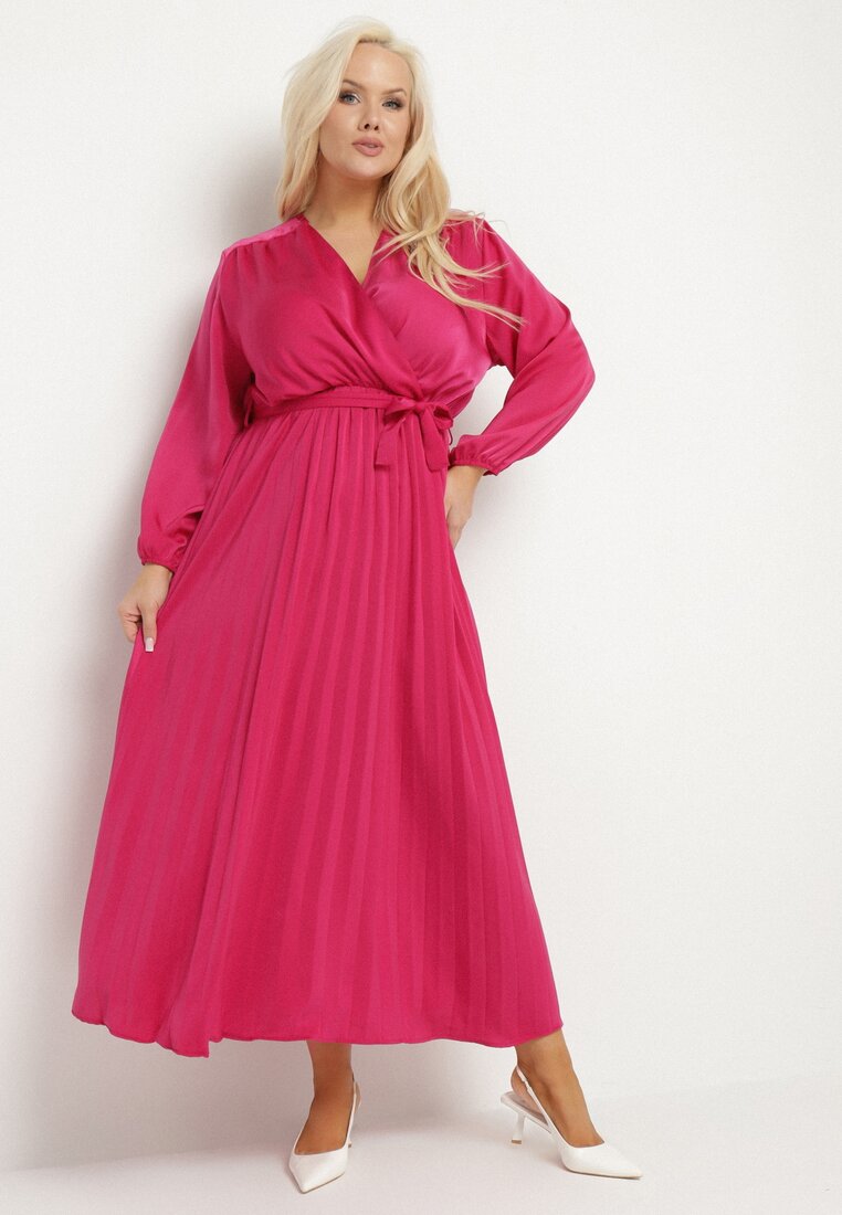 Rochie Fucsia Maxi cu Elastic în Talie și Decolteu Petrecut Bertram
