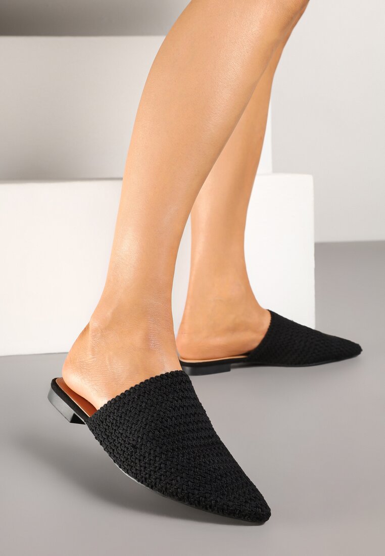Papuci Negri Tip Mule cu împletitură Zileve