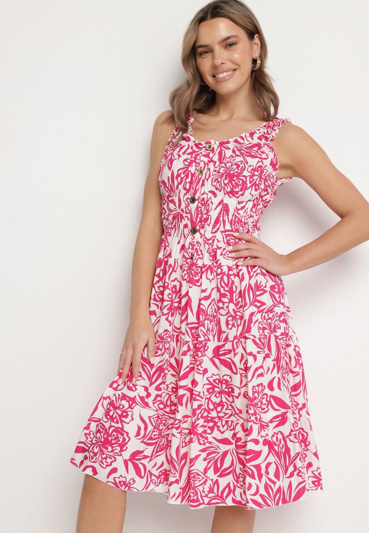 Rochie din bumbac cloș, roz închis, decorată cu nasturi Lisavena