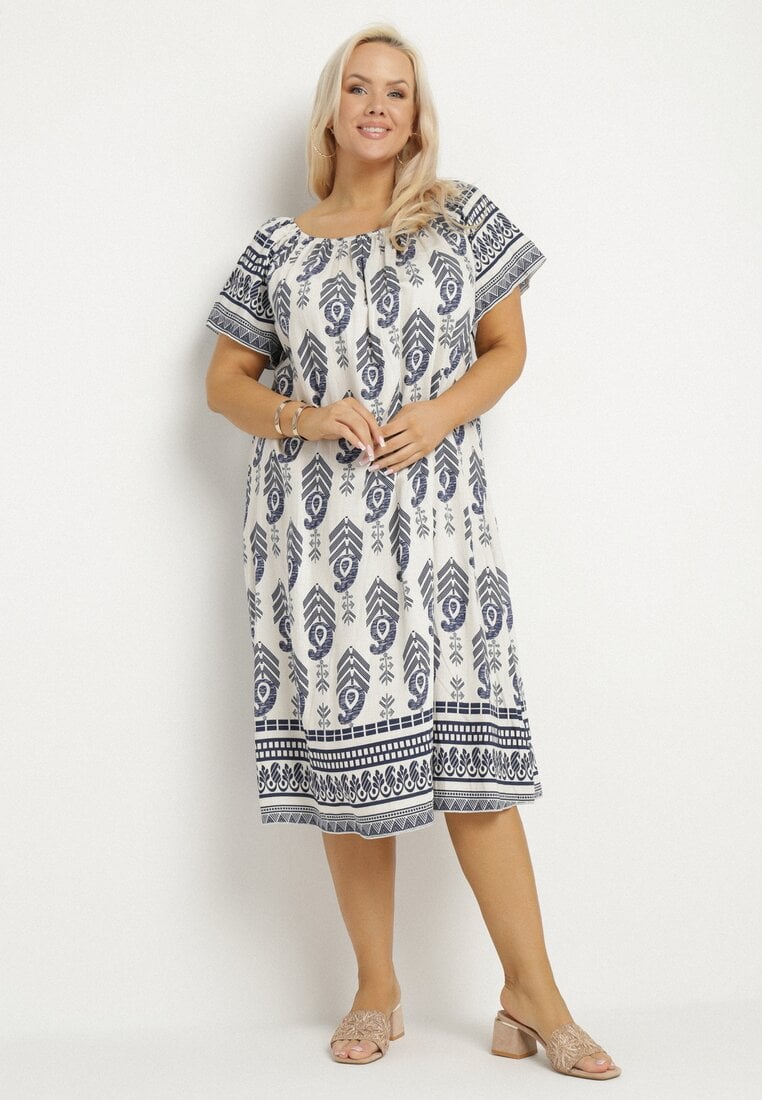 Rochie Albastră din Viscoză cu Model Boho Ellivra