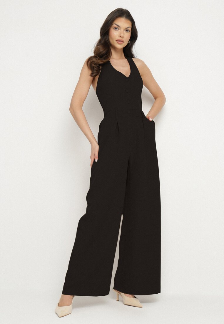 Salopetă Neagră Cambrată Decorată Cu Nasturi Niladwenna