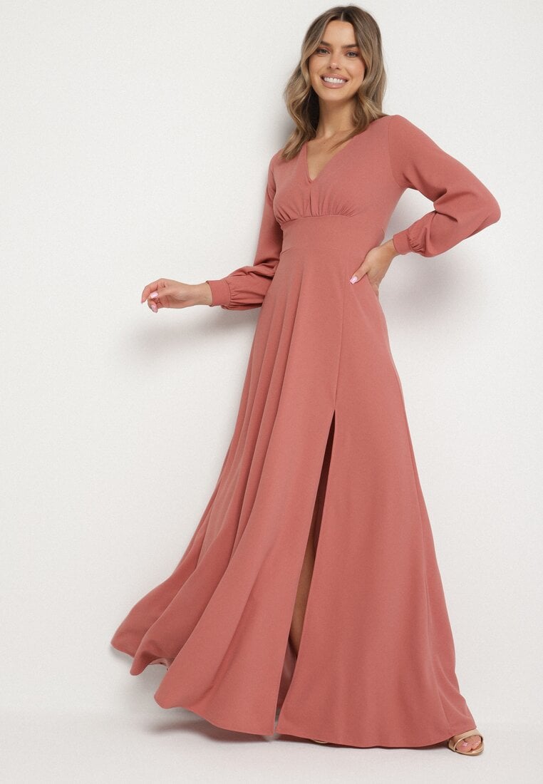 Rochie Roz Cloș de cocktail cu Mâneci bufante și Despicătură pe picior Erqellia