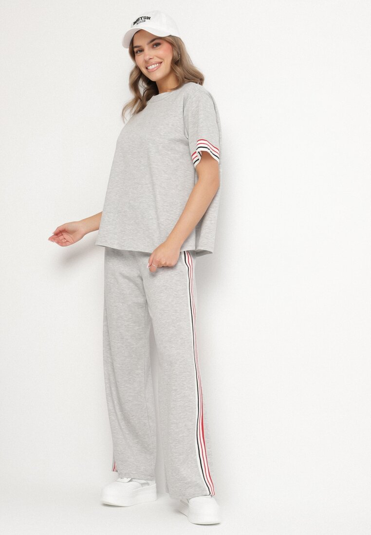 Set Cenușiu din Viscoză Pantaloni Largi și Bluză cu Bretele Nilanaria