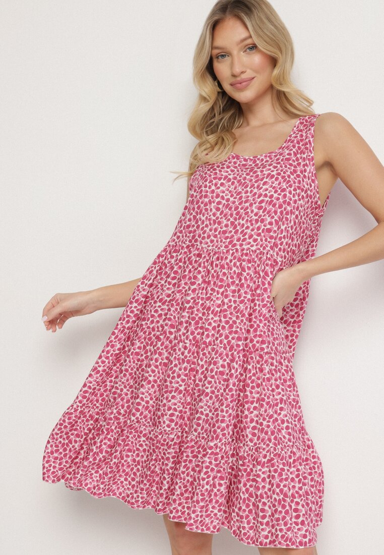 Rochie din bumbac roz închis fără mâneci cu buline colorate Nattelle