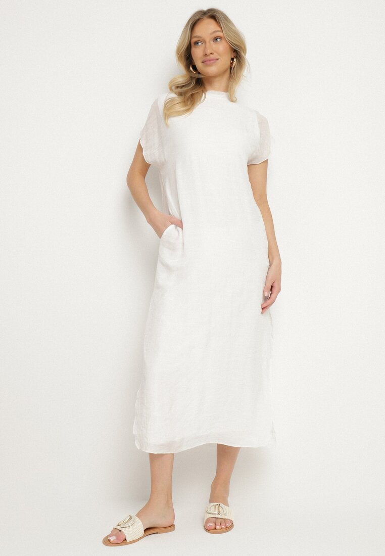 Rochie Albă Tip cutie Decorată Cu șiret Napelira