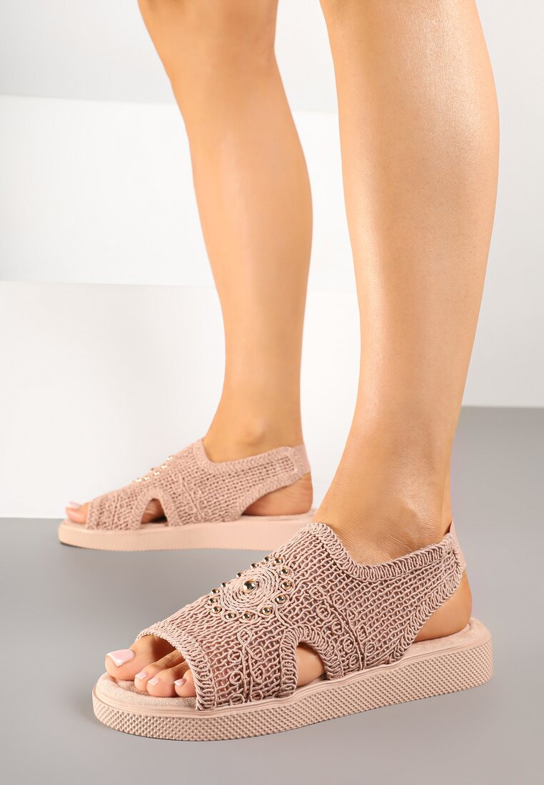 Sandale Roz Croșetate cu Bandă Elastică și Aplicație Metalică Mailisa