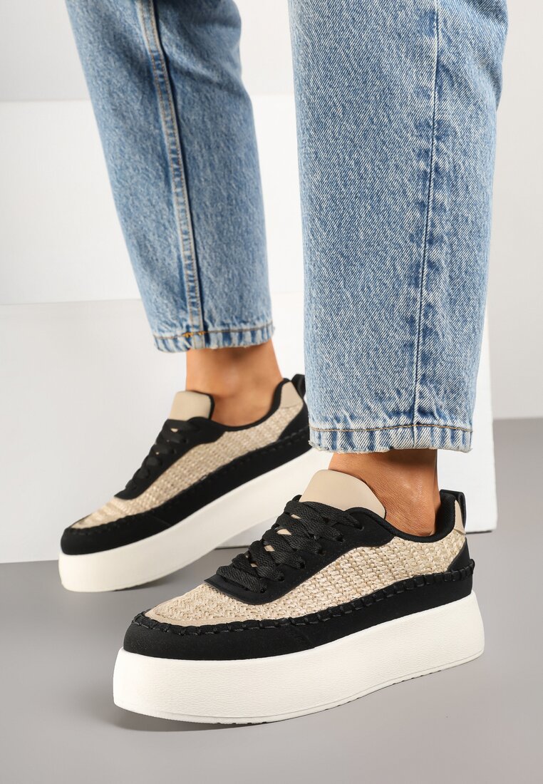 Adidași Negri cu Talpă Groasă și Partea Superioară Împletită Nilavanea