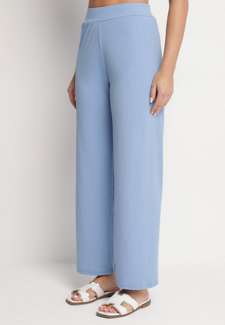 Pantaloni Reiați Largi Albaștri Cu Elastic În Talie Drasia