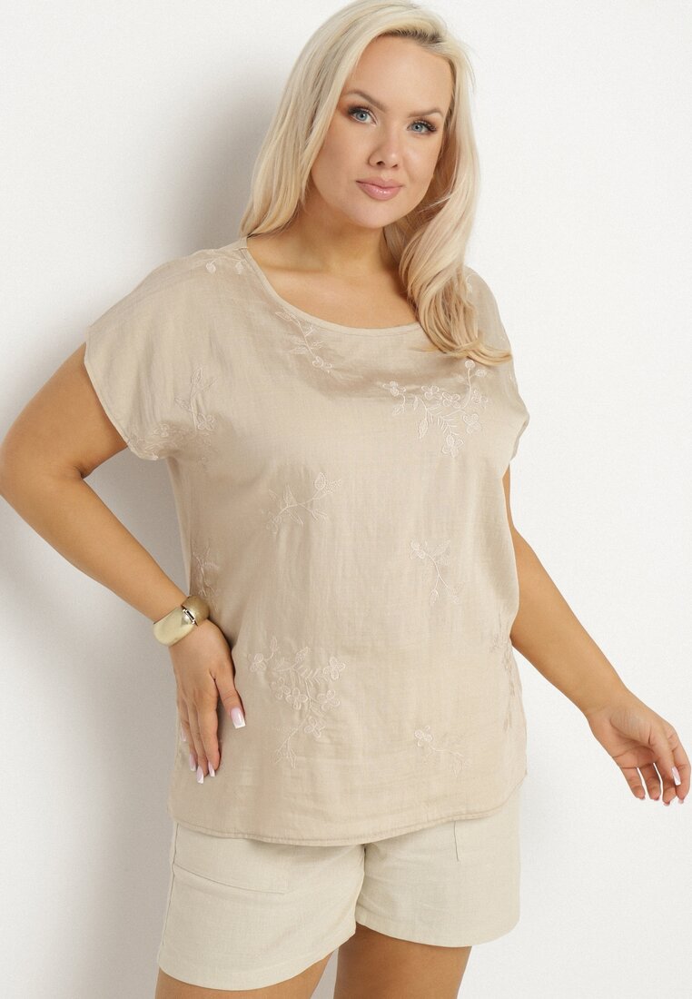 Bluză Bej cu Mânecă Scurtă Largă Mepola