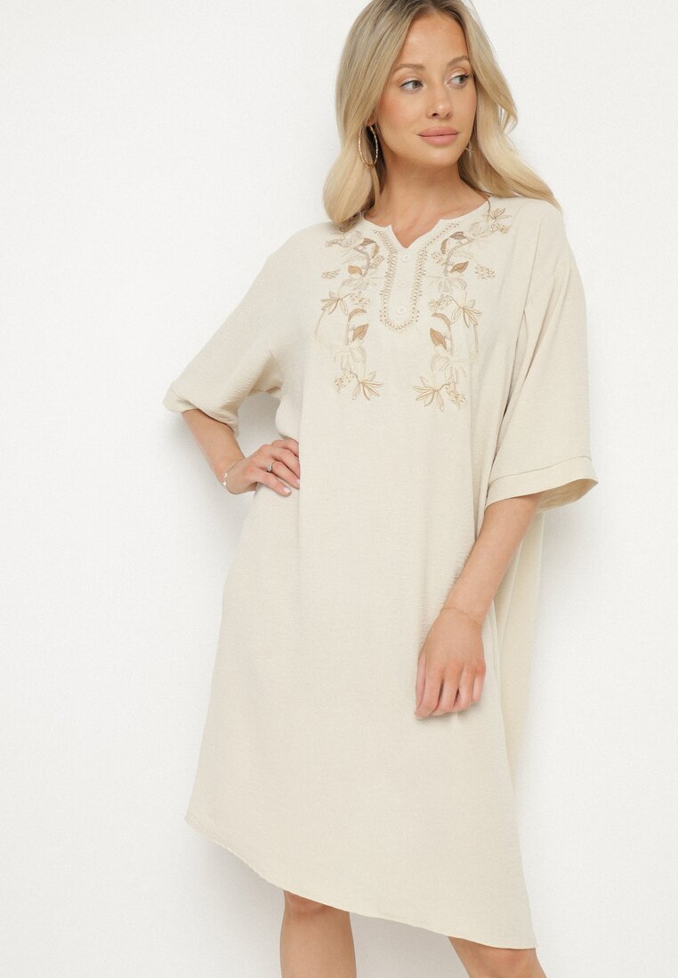 Rochie dreaptă Jasnobej cu nasturi și broderii decorative Jenivanea