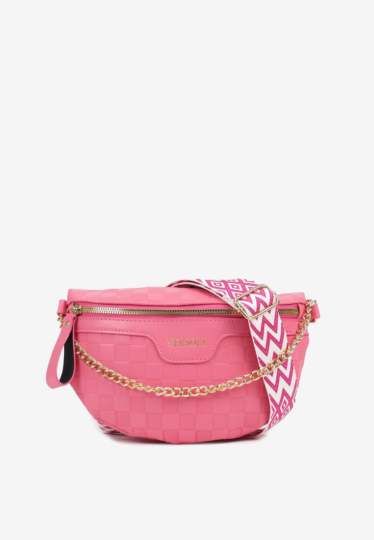 Borsetă Roză Decorată în Relief cu Lănțișor și Curea Suplimentară de Umăr Aliviana