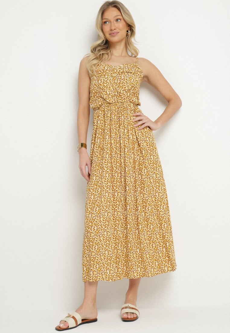 Rochie Galbenă De bumbac cu bretele cu croială evazată Jenarella