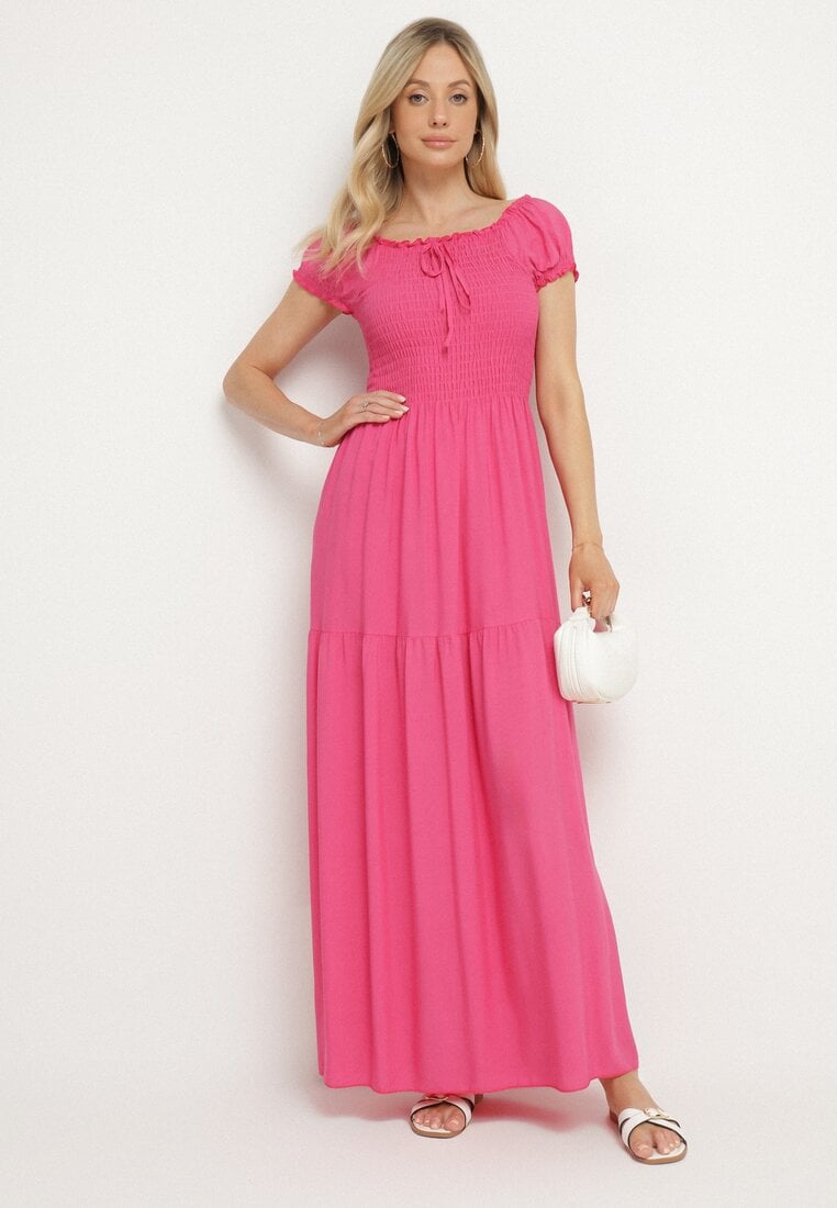 Rochie roz din viscoză stil spaniol cu top drapé Jenanira