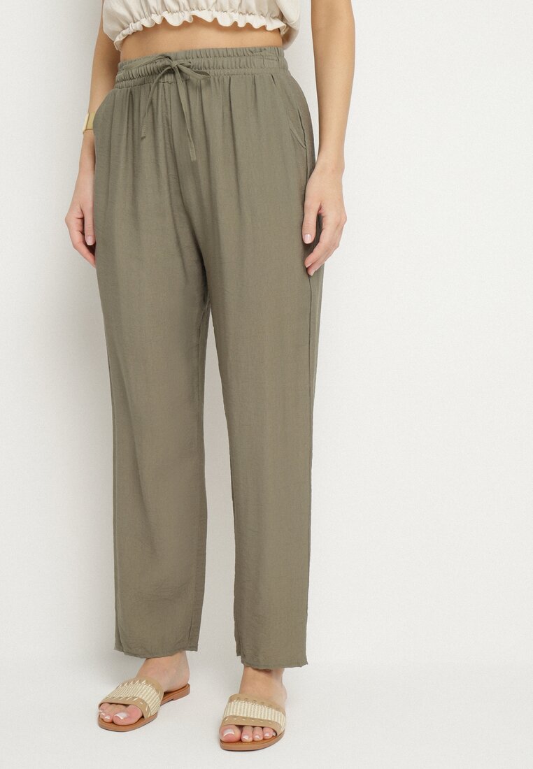 Pantaloni verde închis din bumbac și cu șnur Maiovelle