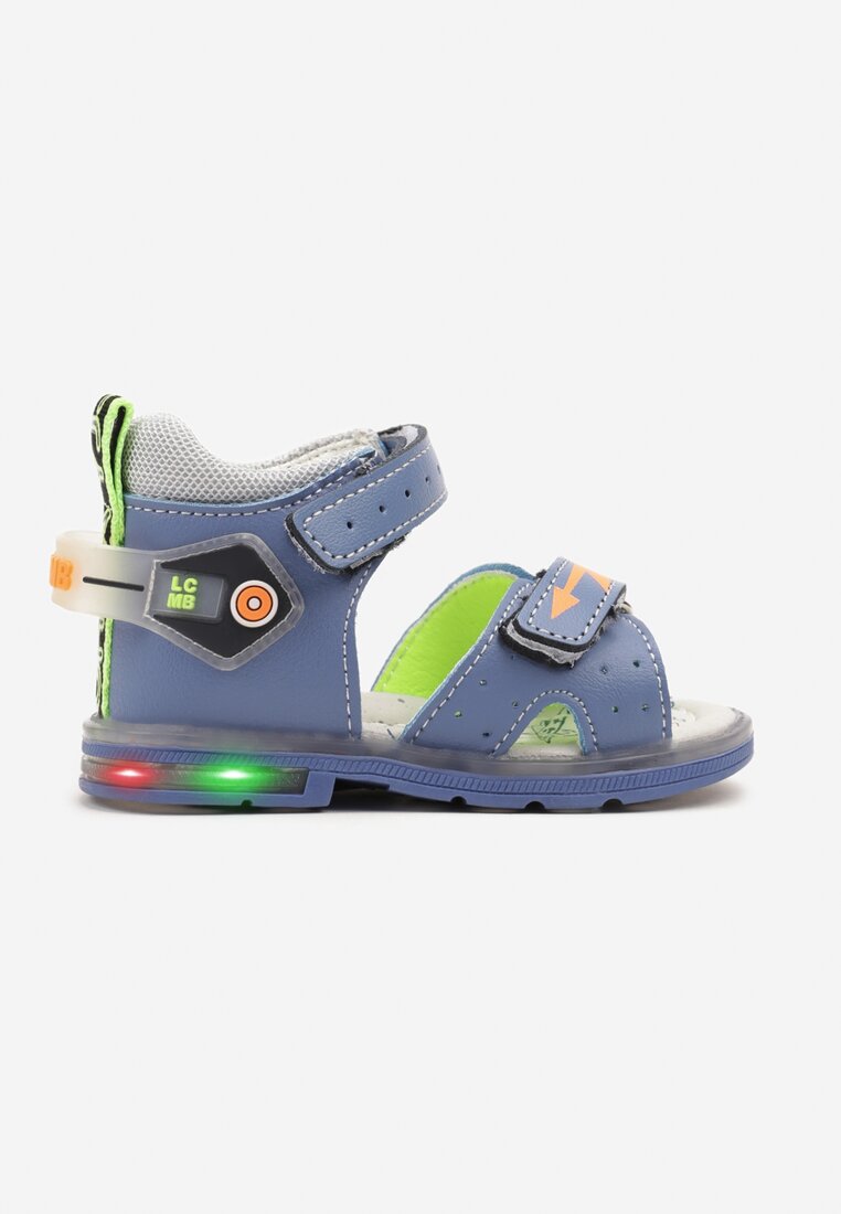 Sandale albastre deschise din piele cu luminițe în talpă cu închidere scai Ranmara