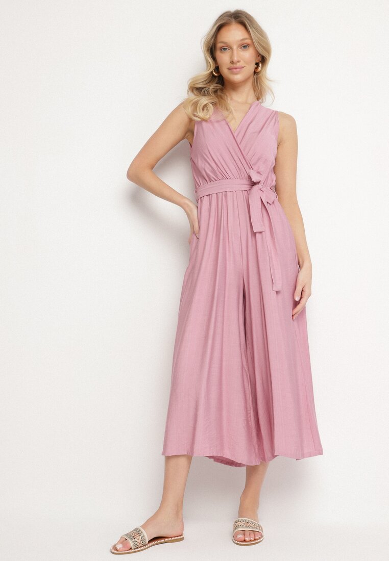 Salopetă Mov Cambrată din Viscoză și Curea Evithrae