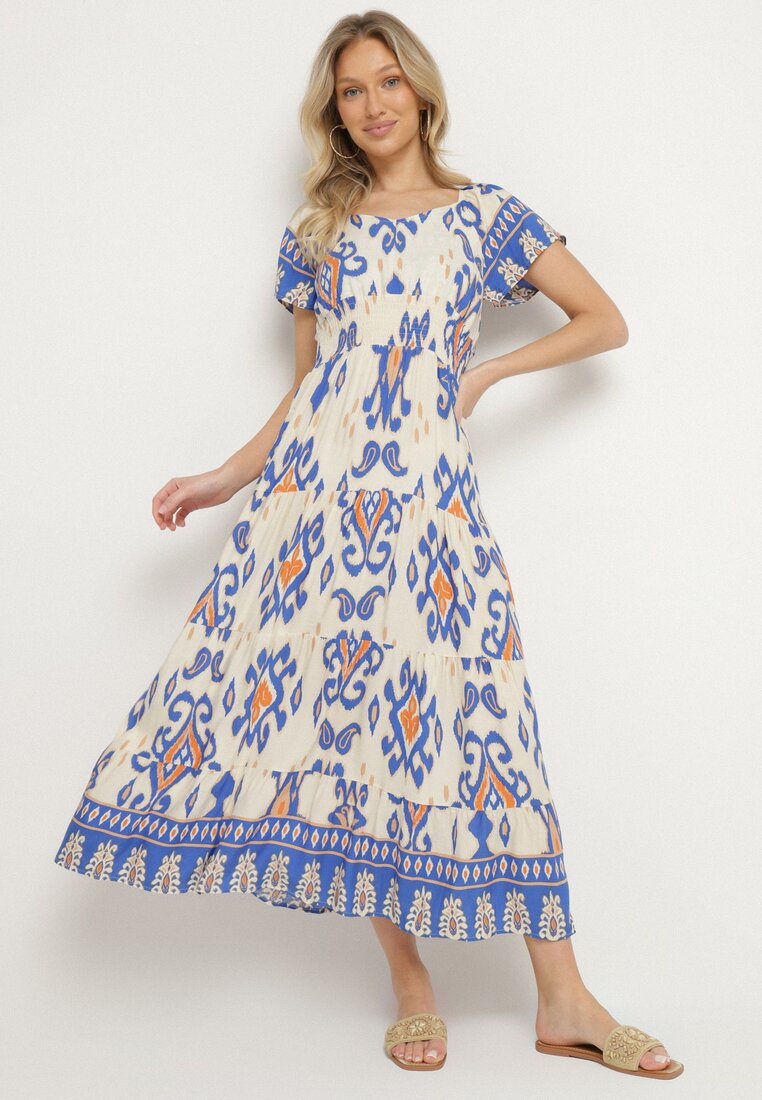 Rochie Albastră Din Viscoză cu Model Geometric Cleanna