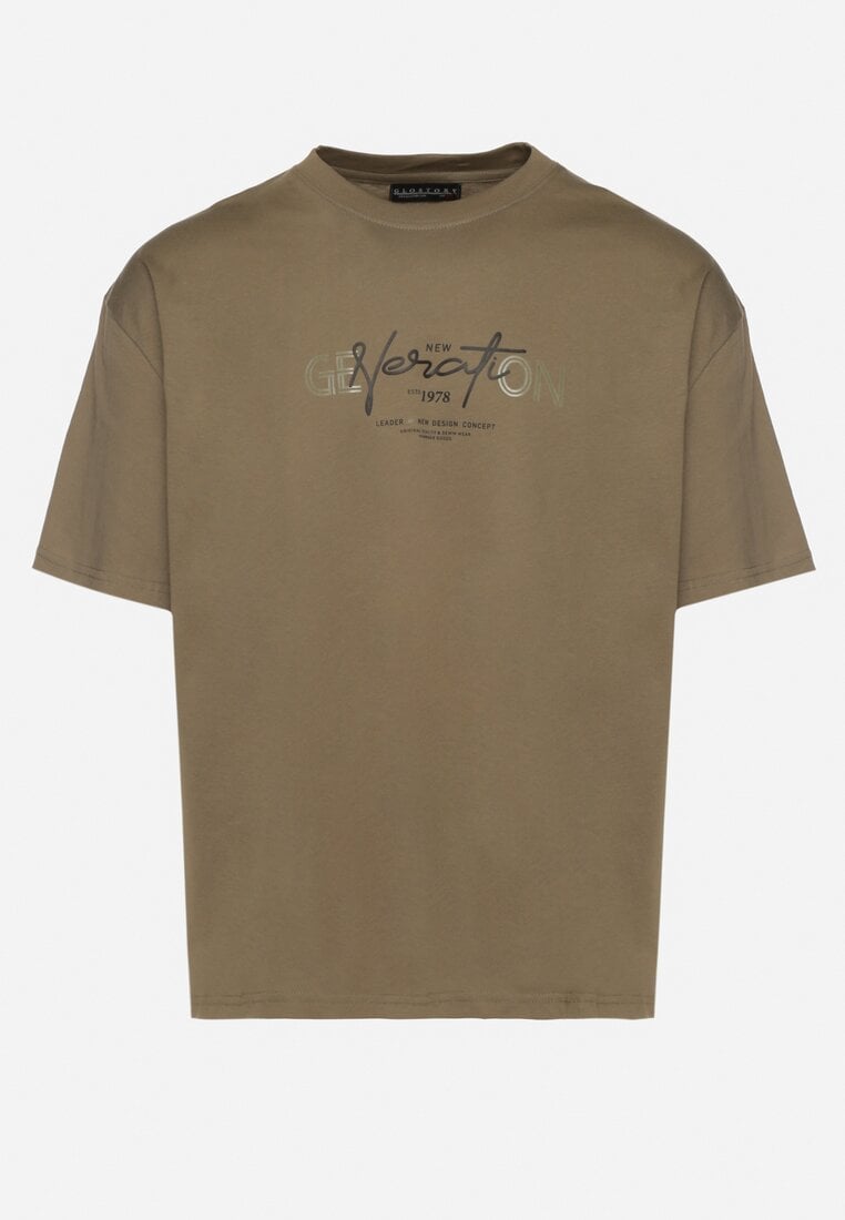 Tricou Bej închis din bumbac cu imprimeu decorativ Jeneira