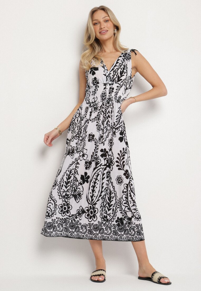 Rochie neagră cu imprimeu floral și decolteu petrecut cu elastic în talie Orrune