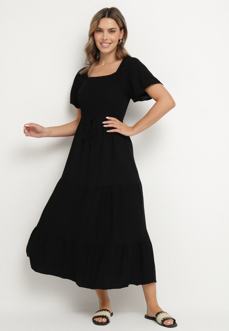 Rochie Neagră din Vâscoză și In cu top elastic Ellisena