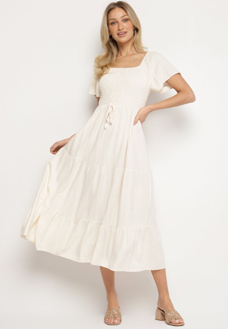 Rochie bej deschis cu viscoză, in și partea superioară elastică Ellisena