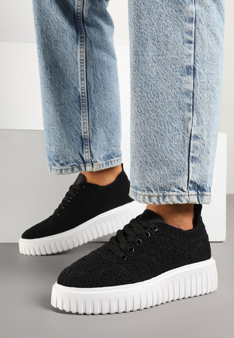 Sneakersy Negri pe Talpă Groasă cu Față Perforată Ellisene